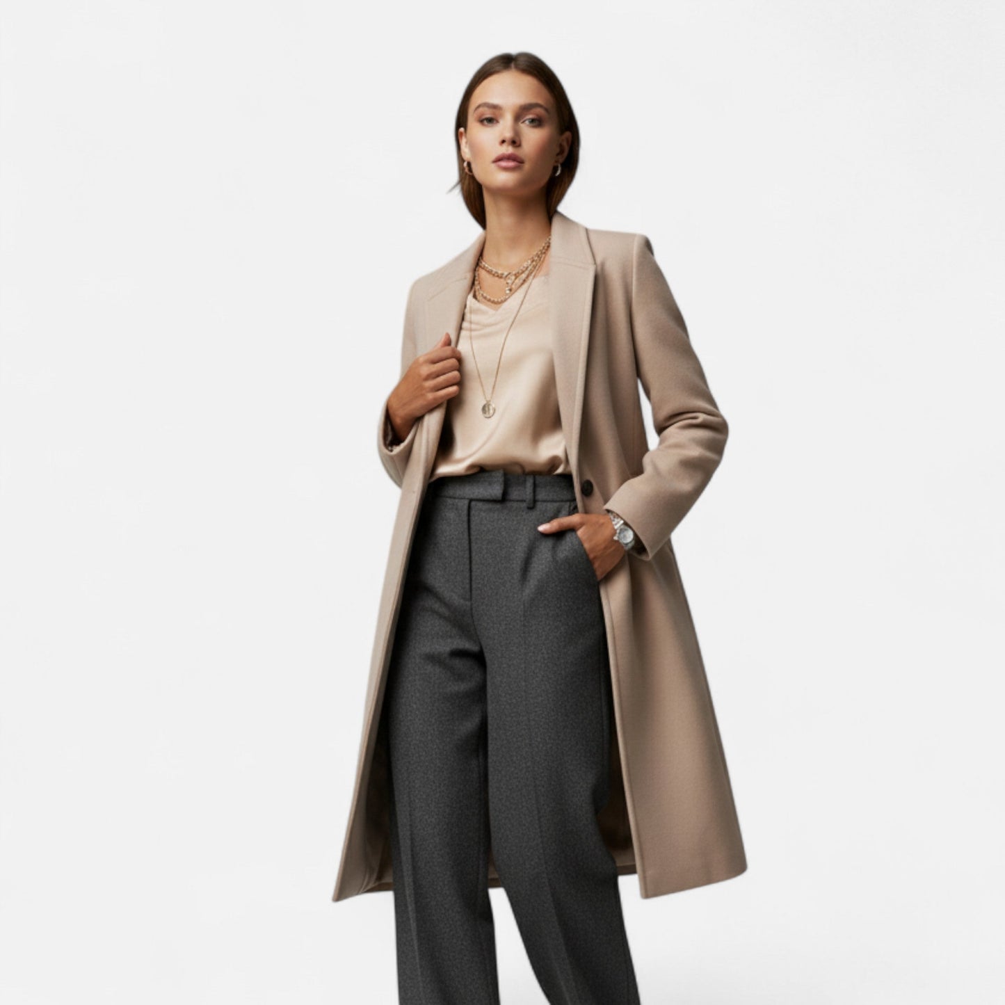 Eulalia | Damen Wintermantel mit Reverskragen – Eleganter Long Coat in Einfarbig für Herbst & Winter