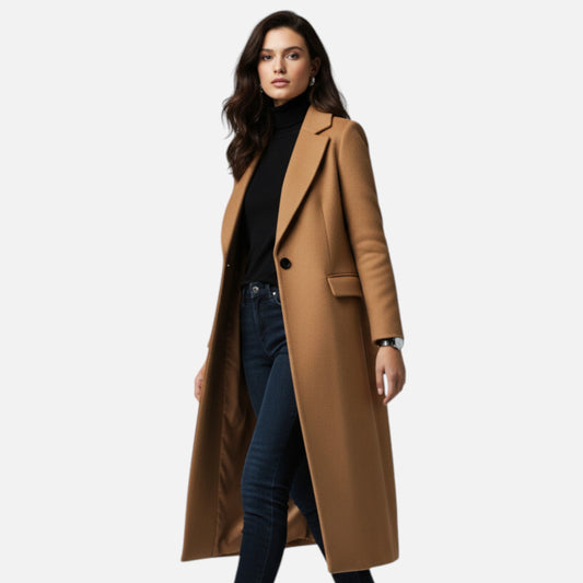 Eulalia | Damen Wintermantel mit Reverskragen – Eleganter Long Coat in Einfarbig für Herbst & Winter