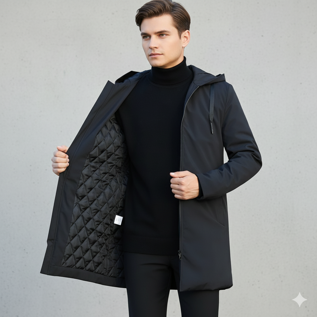 Noel | Herren Winterjacke Lang mit Kapuze & Reißverschluss – Winddicht, Wasserdicht & Warm für Herbst & Winter