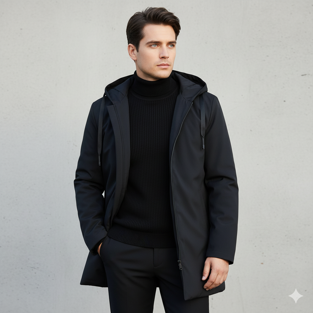 Noel | Herren Winterjacke Lang mit Kapuze & Reißverschluss – Winddicht, Wasserdicht & Warm für Herbst & Winter