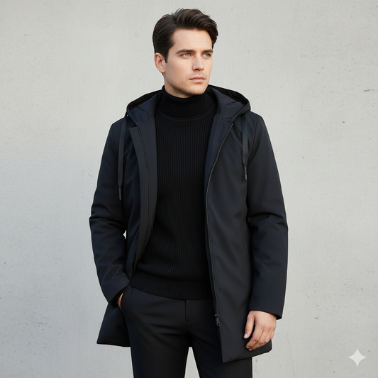 Noel | Herren Winterjacke Lang mit Kapuze & Reißverschluss – Winddicht, Wasserdicht & Warm für Herbst & Winter