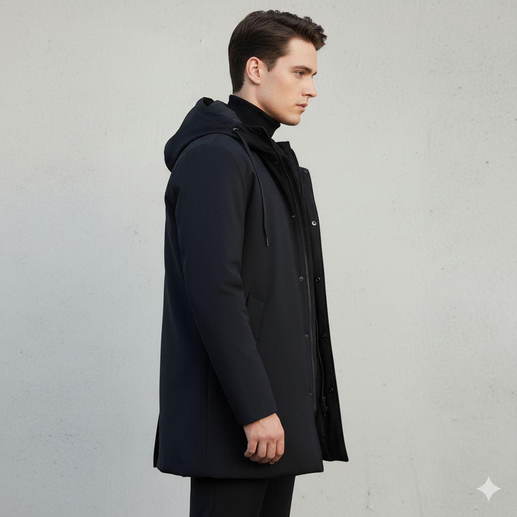 Noel | Herren Winterjacke Lang mit Kapuze & Reißverschluss – Winddicht, Wasserdicht & Warm für Herbst & Winter