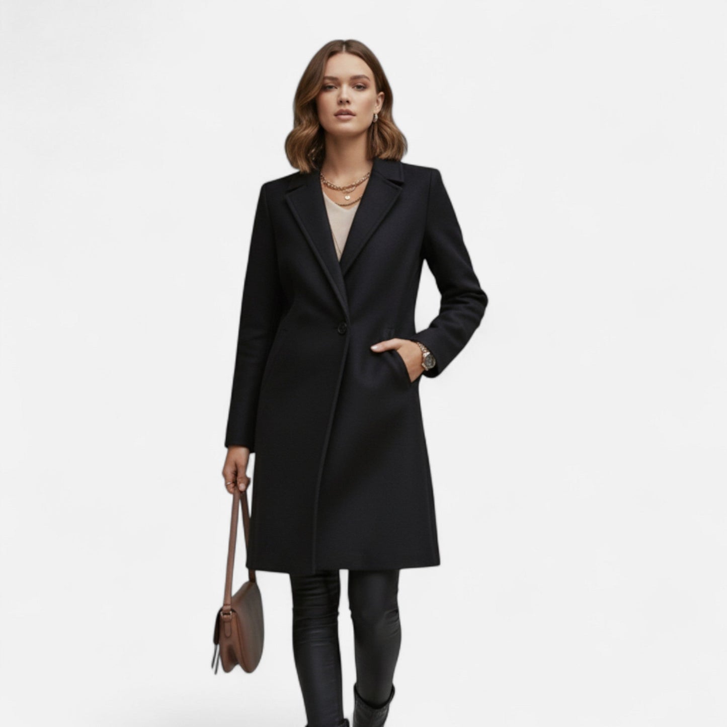 Eulalia | Damen Wintermantel mit Reverskragen – Eleganter Long Coat in Einfarbig für Herbst & Winter