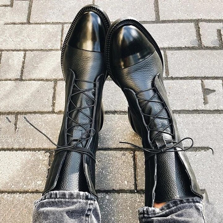 Benna | Damen Premium Leder-Schnürstiefel mit Spitzkappe und Blockabsatz