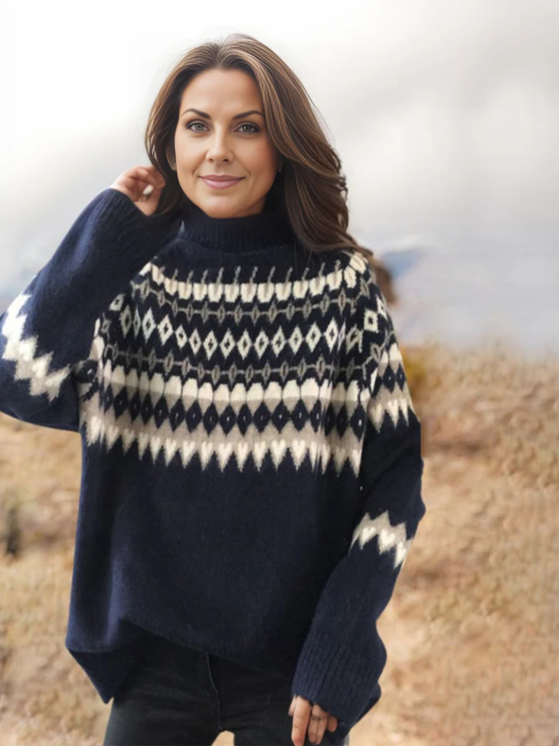 Francine | Warmer Rollkragenpullover mit Ethno-Muster – Weich, Kuschelig & Stilvoll