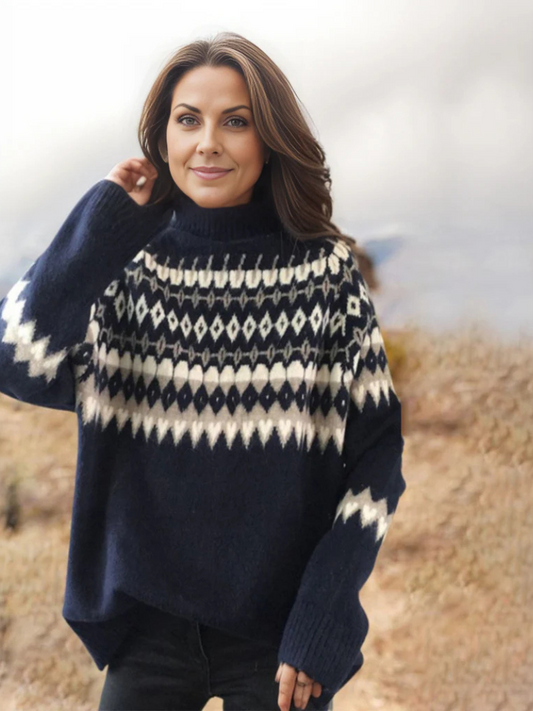 Francine | Warmer Rollkragenpullover mit Ethno-Muster – Weich, Kuschelig & Stilvoll