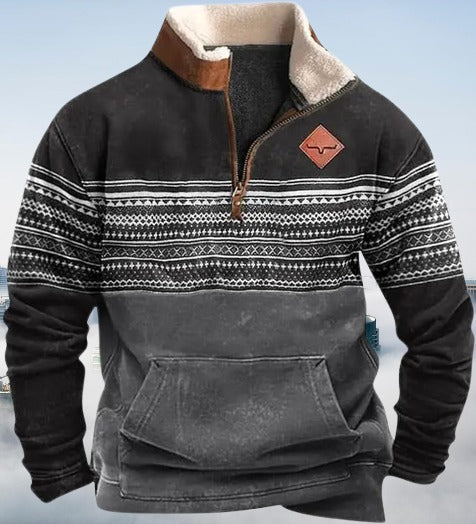 Fridolin | Herren Vintage Quarter-Zip Pullover mit Stehkragen und Kängurutaschen