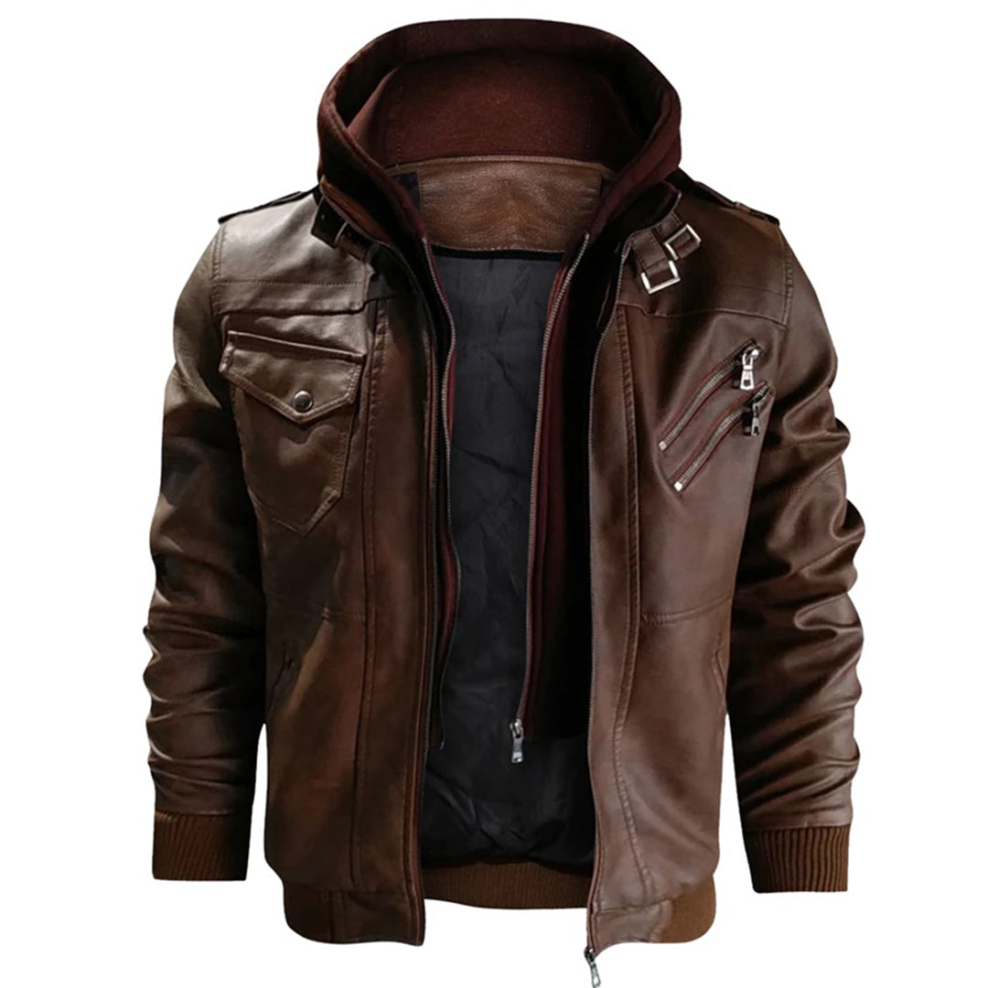 Bexley | Herren Lederlook Jacke mit Kapuze, Slim Fit & Streetstyle Design