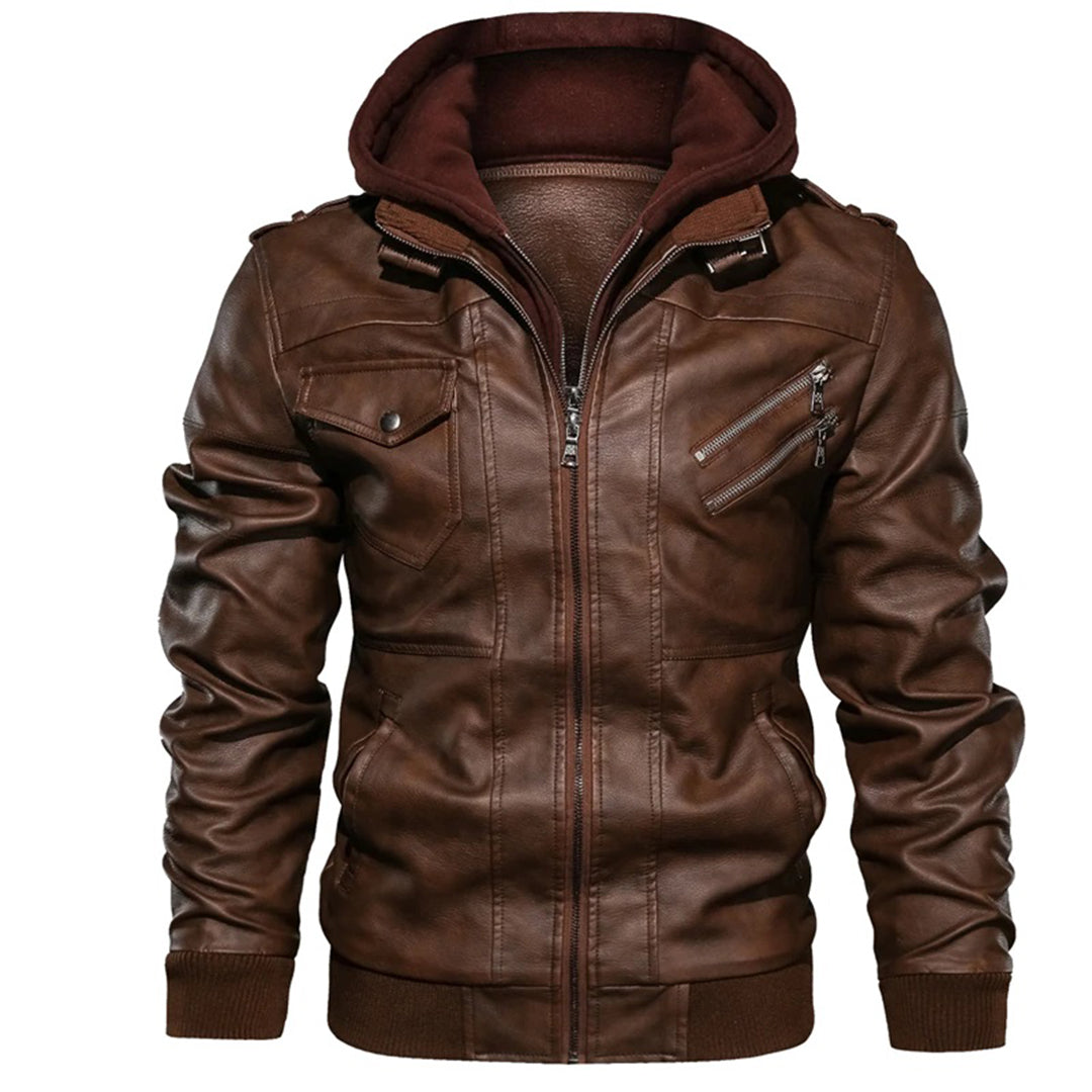 Bexley | Herren Lederlook Jacke mit Kapuze, Slim Fit & Streetstyle Design