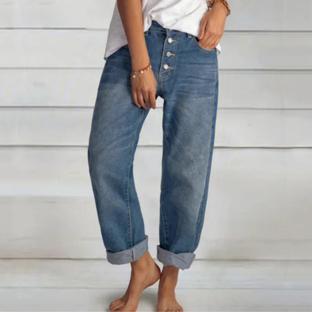 Tindra | Damen High Waist Vintage Jeans mit Knopfleiste – Eleganter Retro-Style & Perfekte Passform