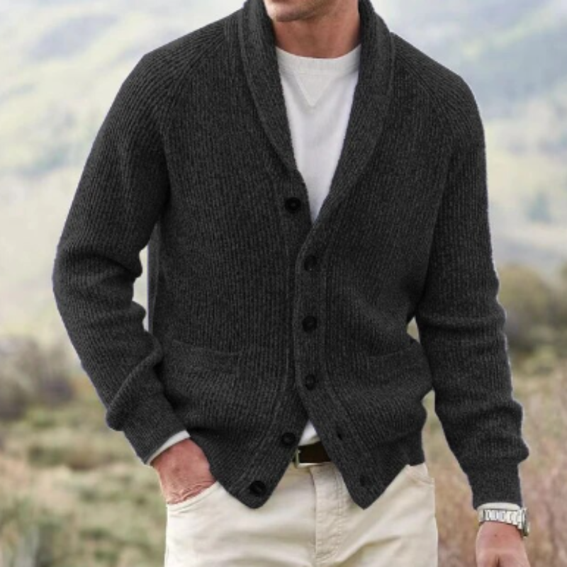 Sam | Herren Strickjacke mit Schalkragen & Knöpfen | Klassischer Feinstrick Cardigan für Eleganz & Komfort