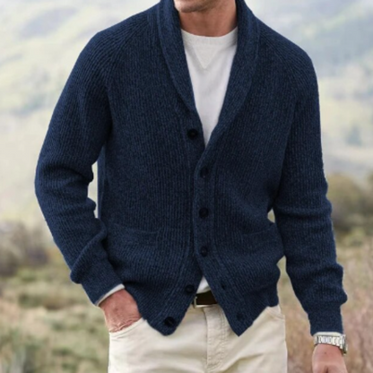 Sam | Herren Strickjacke mit Schalkragen & Knöpfen | Klassischer Feinstrick Cardigan für Eleganz & Komfort