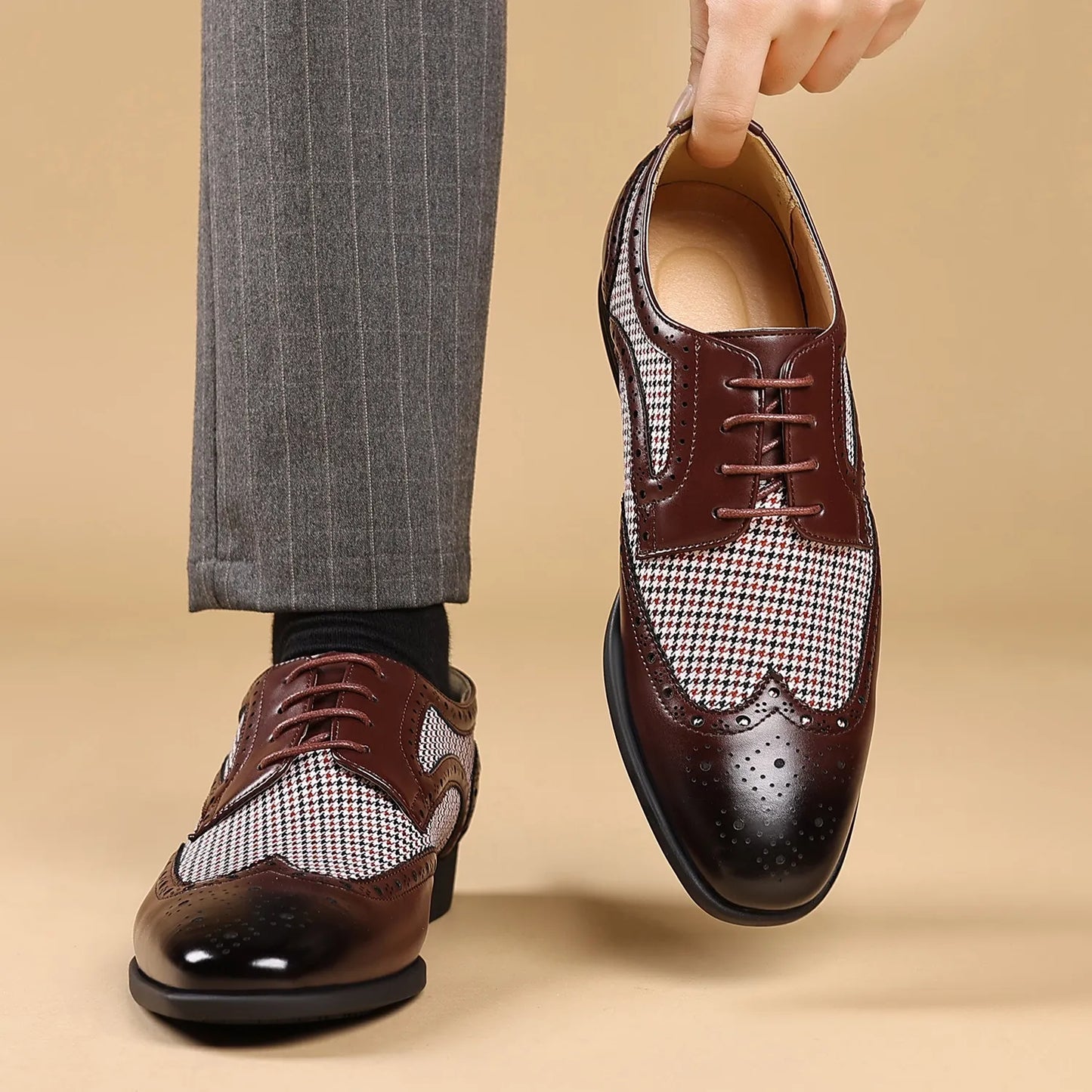 Scott – Herren Oxford Schnürschuhe mit Hahnentrittmuster | Klassische Brogues im eleganten Design