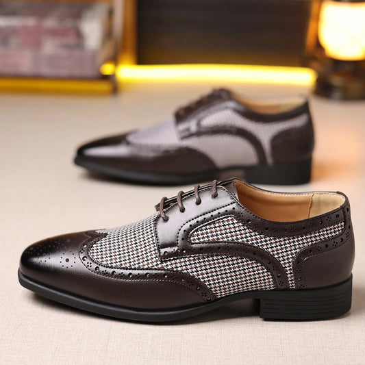 Scott – Herren Oxford Schnürschuhe mit Hahnentrittmuster | Klassische Brogues im eleganten Design