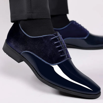 Thomas | Herren Lackleder Oxford Schuhe mit Samt- und Glanz-Kontrast | Elegante Business- und Abendschuhe