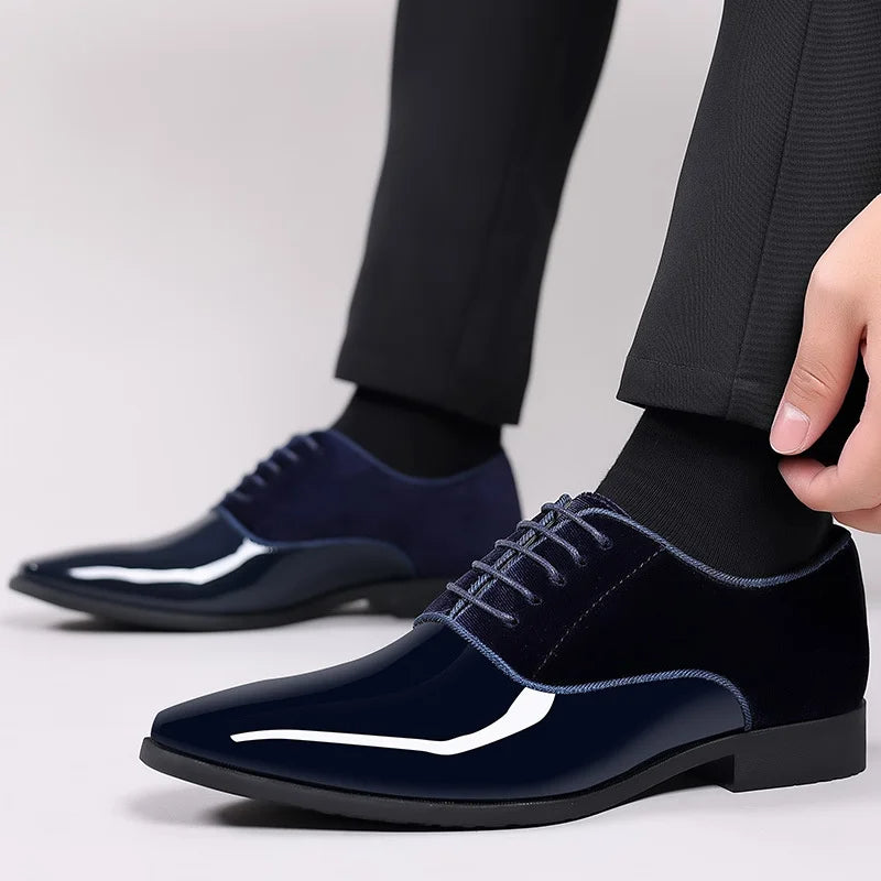 Thomas | Herren Lackleder Oxford Schuhe mit Samt- und Glanz-Kontrast | Elegante Business- und Abendschuhe