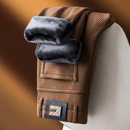 Theo | Herren Fleecegefütterte Strukturhose mit geometrischem Muster | Elegante Thermo-Stoffhose für kalte Tage