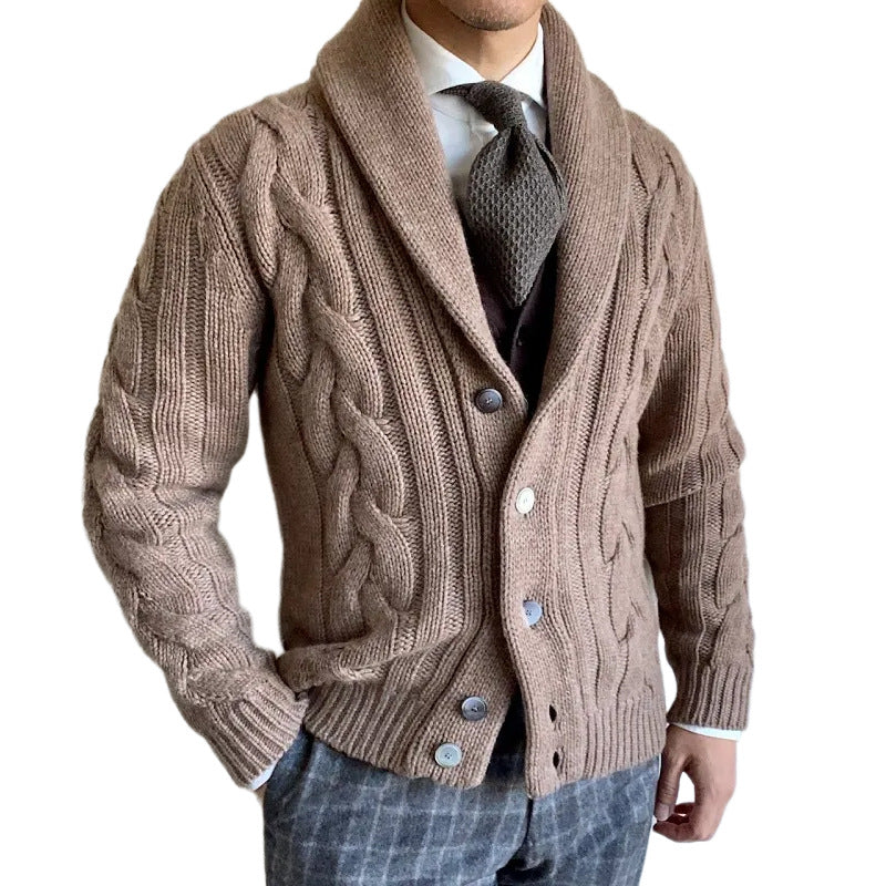 Chunky Knit Cardigan Herren | Grobstrickjacke mit elegantem Zopfdesign & modernem Kragen