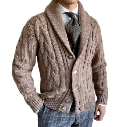 Chunky Knit Cardigan Herren | Grobstrickjacke mit elegantem Zopfdesign & modernem Kragen
