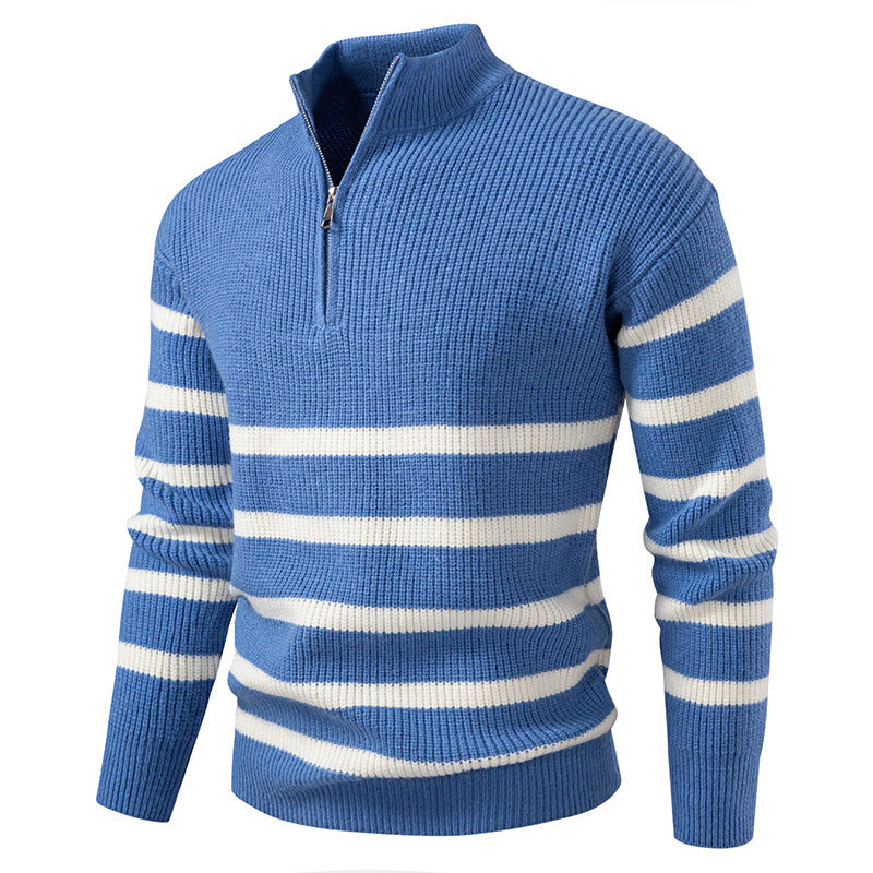 Herren Strickpullover mit Halbreißverschluss & Gestreiftem Design | Modern & Stilvoll