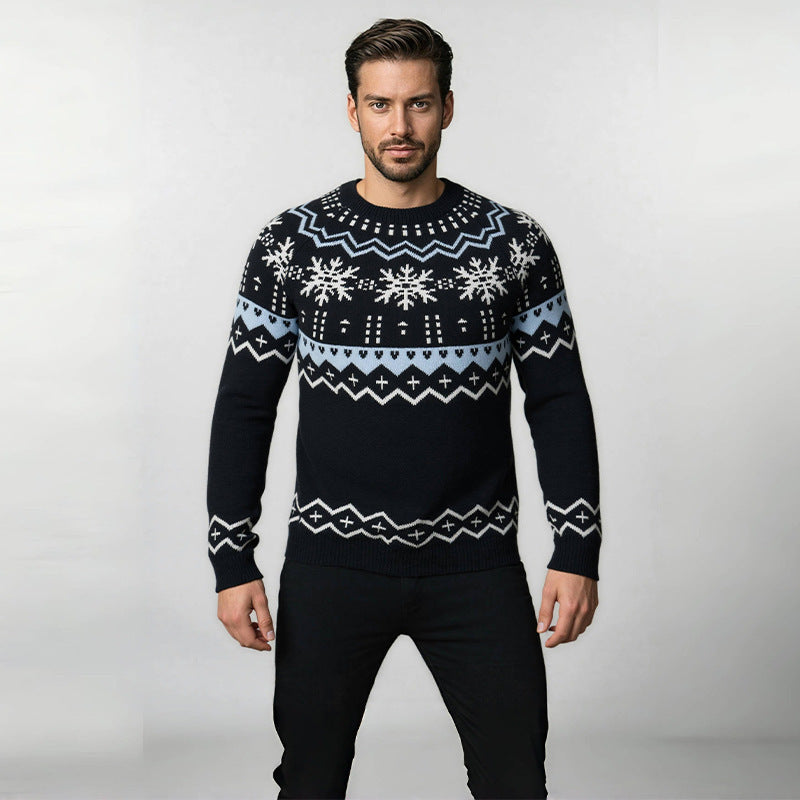 Herren Strickpullover Rundhals mit Geometrischem Muster | Winterlicher Komfort & Stil