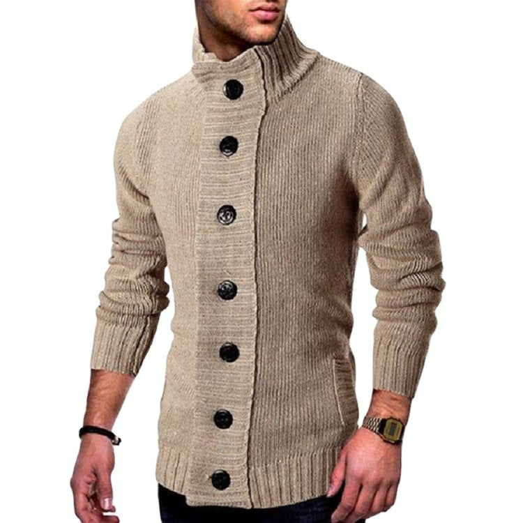 High Collar Cardigan Herren | Strickjacke mit markanten Knopfdetails
