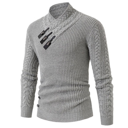Herren Strickpullover mit Schalkragen & Zopfmuster | Eleganter Wollpullover für Herren