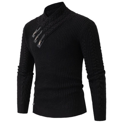 Herren Strickpullover mit Schalkragen & Zopfmuster | Eleganter Wollpullover für Herren