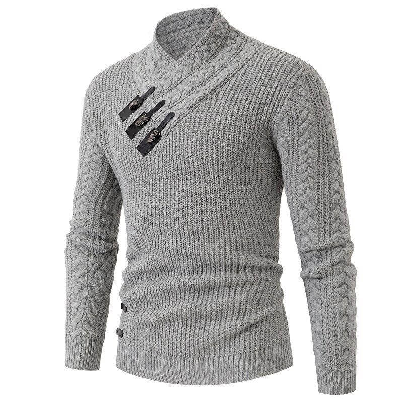 Herren Strickpullover mit Schalkragen & Zopfmuster | Eleganter Wollpullover für Herren