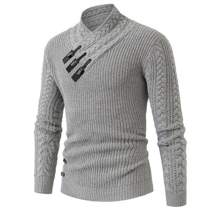 Herren Strickpullover mit Schalkragen & Zopfmuster | Eleganter Wollpullover für Herren