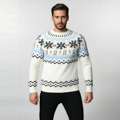 Herren Strickpullover Rundhals mit Geometrischem Muster | Winterlicher Komfort & Stil