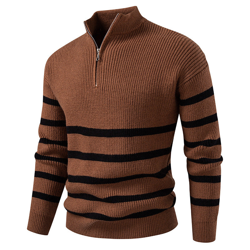 Herren Strickpullover mit Halbreißverschluss & Gestreiftem Design | Modern & Stilvoll