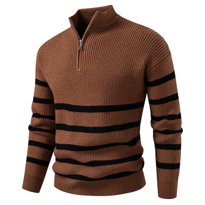 Herren Strickpullover mit Halbreißverschluss & Gestreiftem Design | Modern & Stilvoll