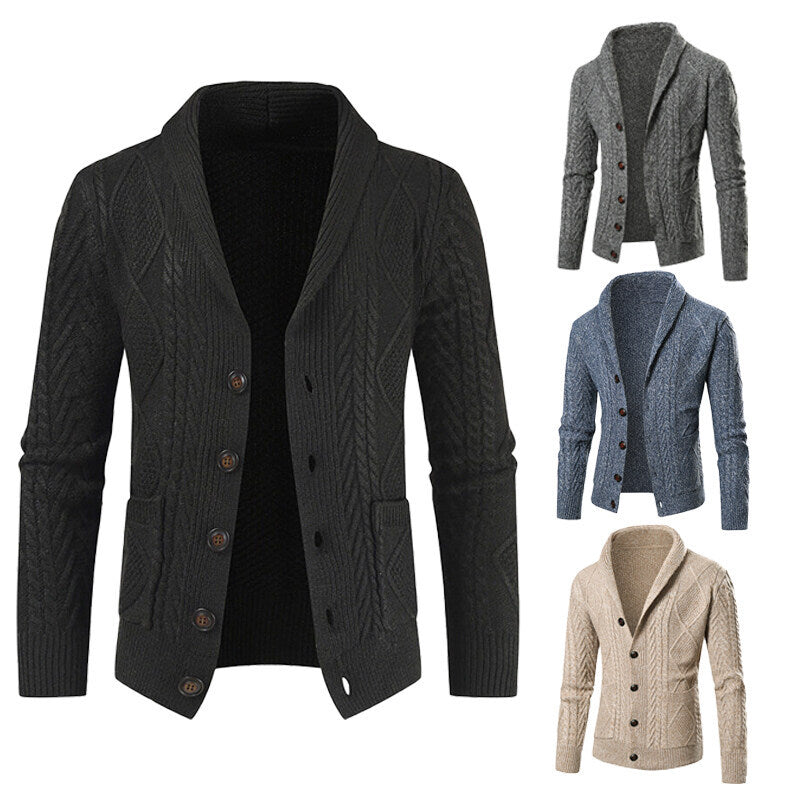 Herren Strickjacke mit Knöpfen, modernem Zopfmuster & aufgesetzten Taschen | Warme & Stylische Männerjacke