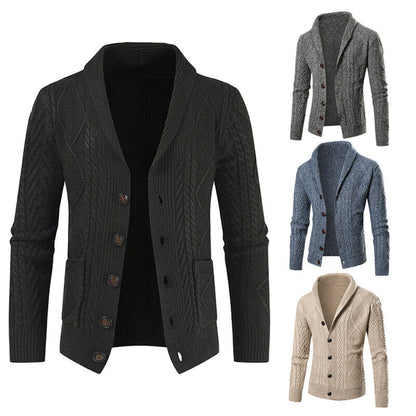 Herren Strickjacke mit Knöpfen, modernem Zopfmuster & aufgesetzten Taschen | Warme & Stylische Männerjacke