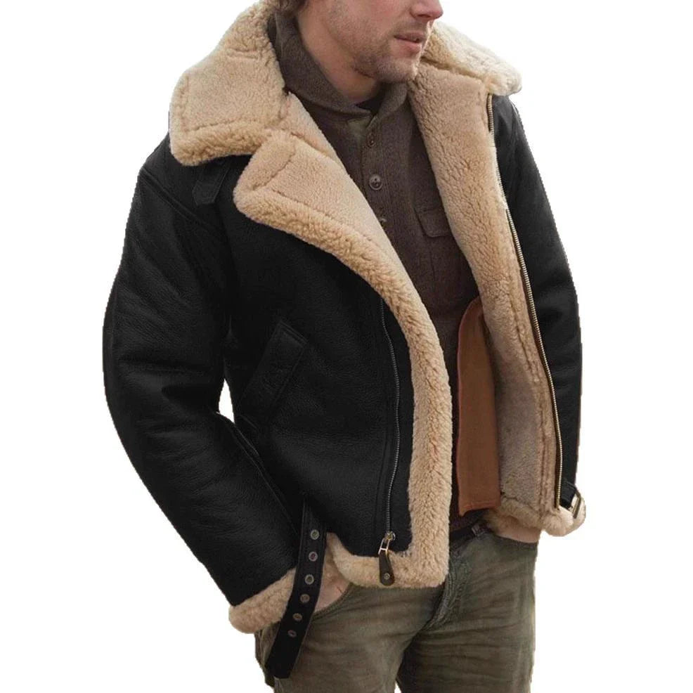 Aramis | Herren Aviator Jacke im Leder-Look mit Shearling-Kragen & Reißverschluss