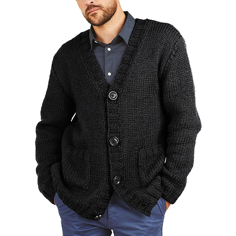 Chunky Knit Cardigan Herren | Grobstrickjacke mit klassischem V-Ausschnitt & praktischen Taschen