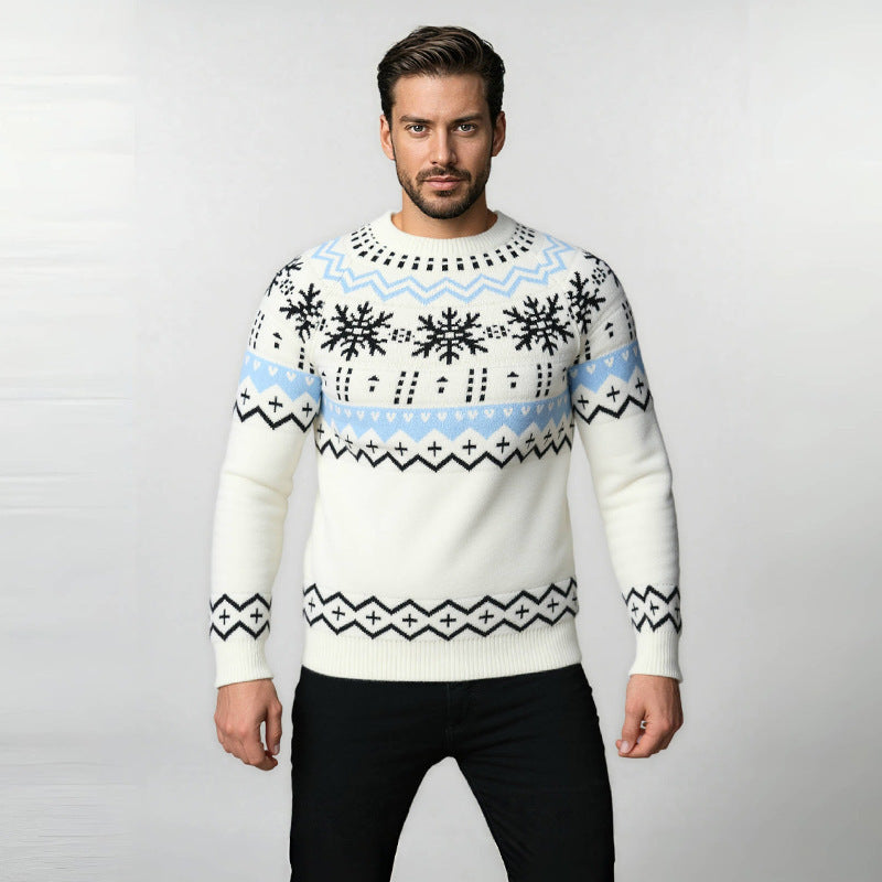 Herren Strickpullover Rundhals mit Geometrischem Muster | Winterlicher Komfort & Stil