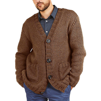 Chunky Knit Cardigan Herren | Grobstrickjacke mit klassischem V-Ausschnitt & praktischen Taschen