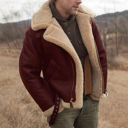 Aramis | Herren Aviator Jacke im Leder-Look mit Shearling-Kragen & Reißverschluss