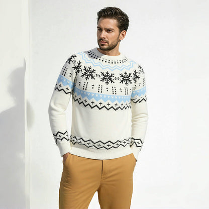 Herren Strickpullover Rundhals mit Geometrischem Muster | Winterlicher Komfort & Stil
