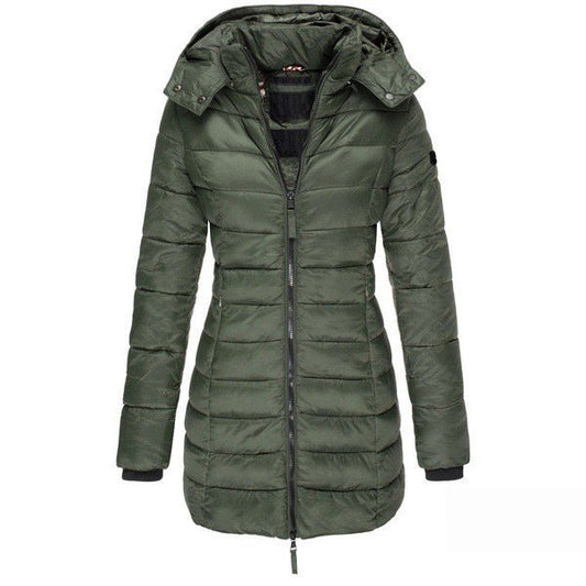 Athene | Damen Puffer Winterjacke mit Kapuze, Reißverschluss und Slim Fit