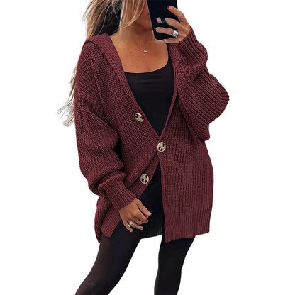 Damen Grobstrickjacke | Oversize Schnitt & Elegante Holzknöpfe