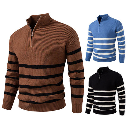Herren Strickpullover mit Halbreißverschluss & Gestreiftem Design | Modern & Stilvoll