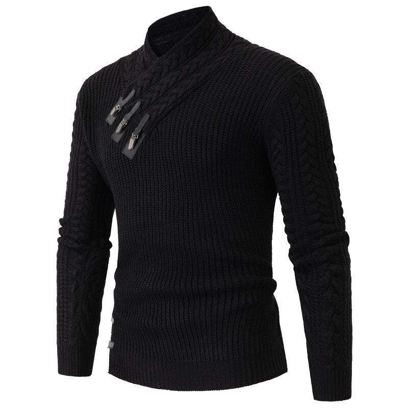 Herren Strickpullover mit Schalkragen & Zopfmuster | Eleganter Wollpullover für Herren