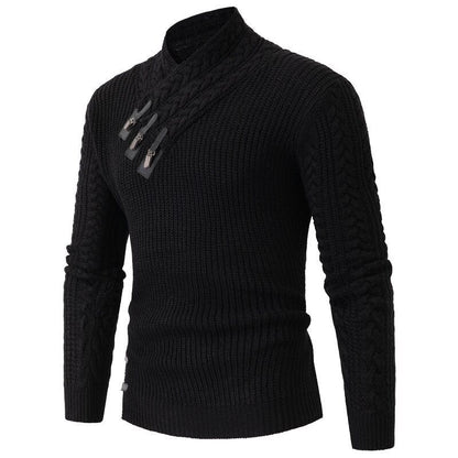 Herren Strickpullover mit Schalkragen & Zopfmuster | Eleganter Wollpullover für Herren