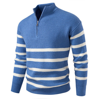 Herren Strickpullover mit Halbreißverschluss & Gestreiftem Design | Modern & Stilvoll