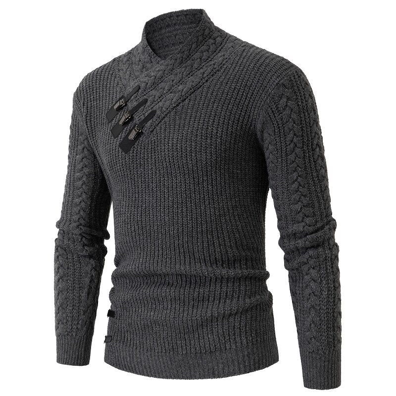 Herren Strickpullover mit Schalkragen & Zopfmuster | Eleganter Wollpullover für Herren