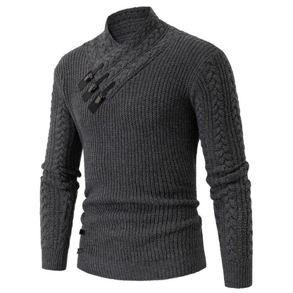 Herren Strickpullover mit Schalkragen & Zopfmuster | Eleganter Wollpullover für Herren