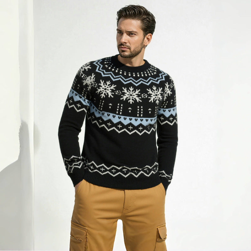 Herren Strickpullover Rundhals mit Geometrischem Muster | Winterlicher Komfort & Stil